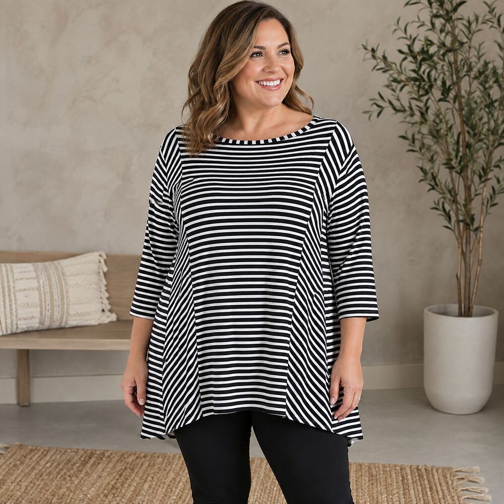 Chico's Striped Long Tunic Black White 3